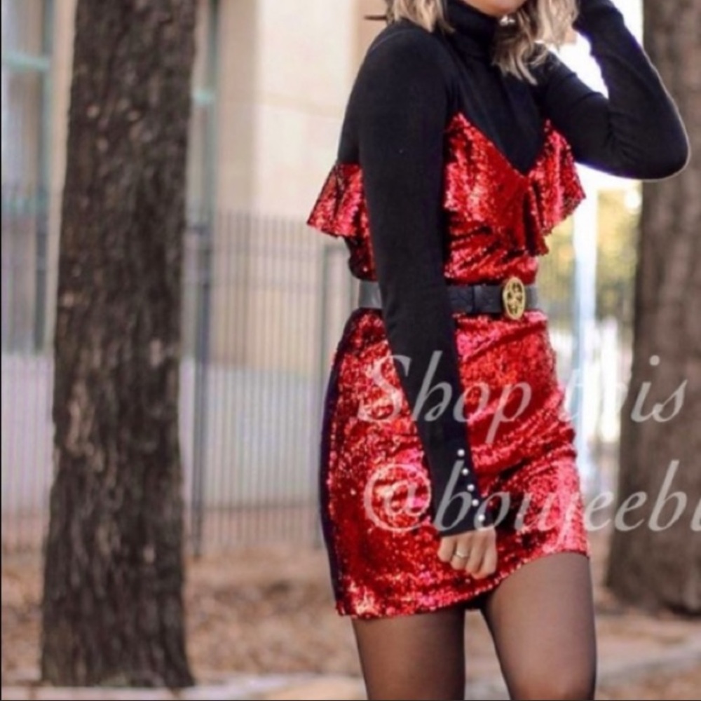 NWT Zara luxury holiday party wedding red mini sequin dress - Picture 10 of 12